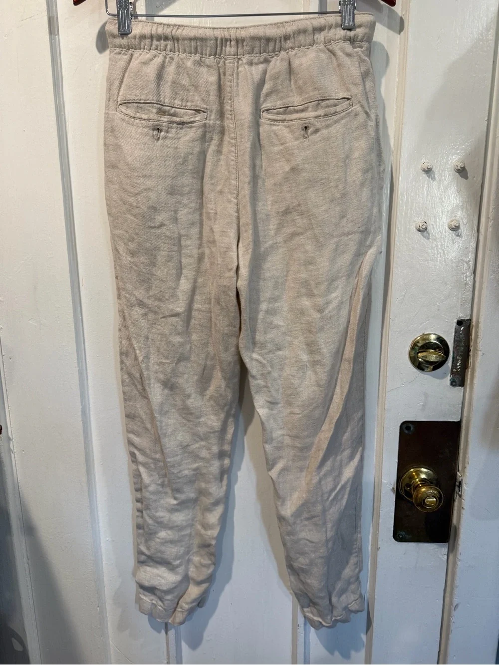 Zara Men Drawstring Linen Jogger Pants - Cream
